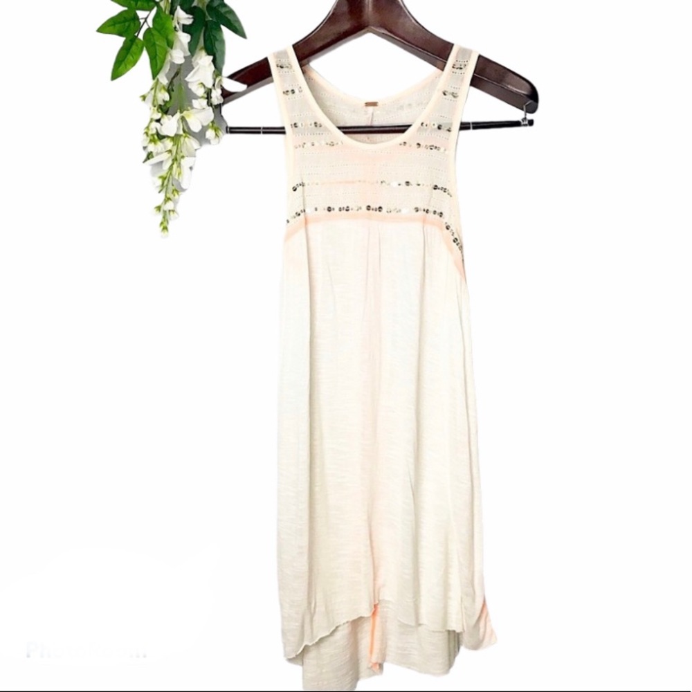 Free People• flowy bohemian neon burnout sequin and beaded tunic tank medium